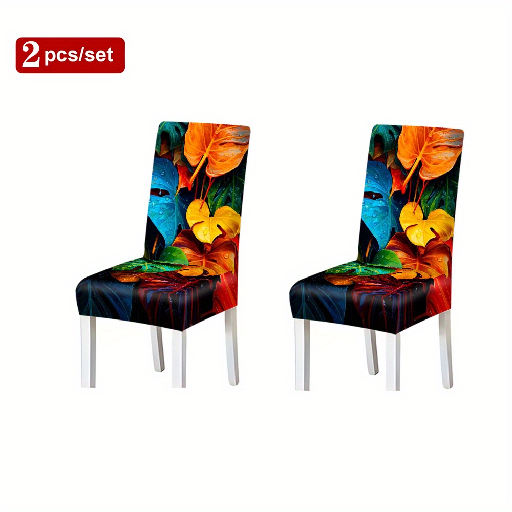 

2pcs/4pcs/6pcs Colorful Leaf Pattern Printed High Chair Cover, Holiday Party Decoration Chair Cover, And Comfortable Chair Cover, Dust And Stain Prevention Chair Cover, Easy To Clean