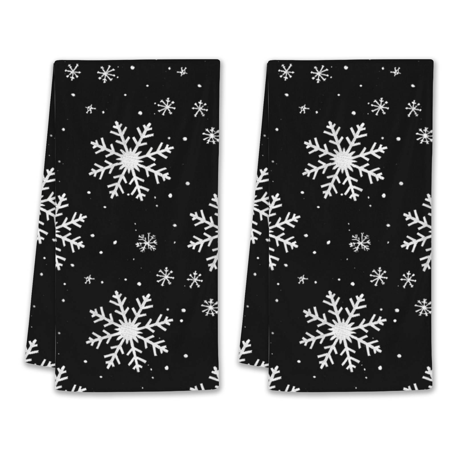 

2pcs Christmas Kitchen Towels - Soft Polyester Snowflake & , Black Background With White Snowflakes, Festive Holiday Decor For Home And Farmhouse