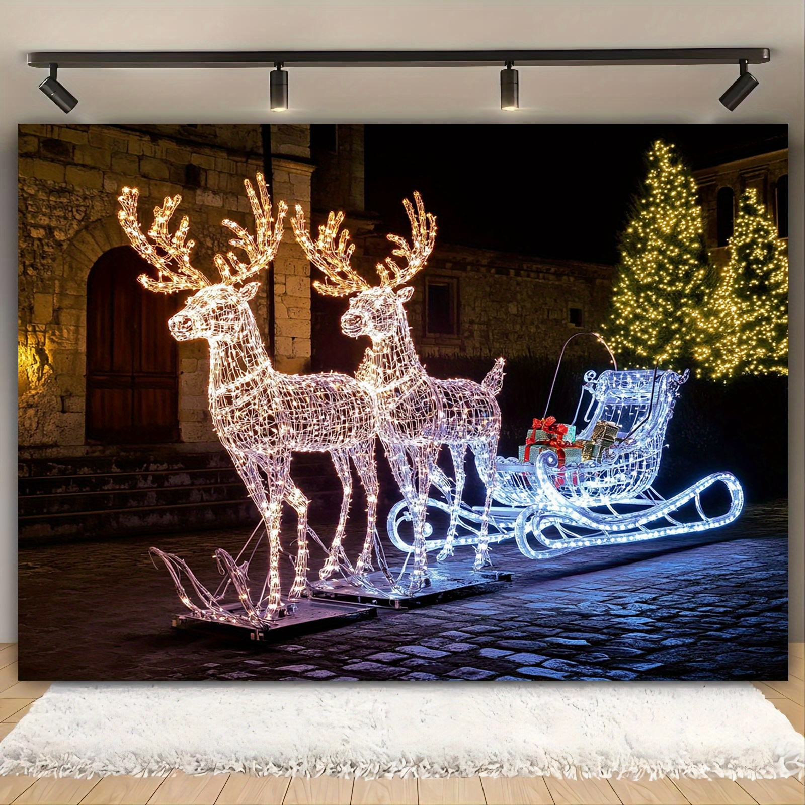 

Versatile Winter & Christmas Sleigh Scene Backdrop - Design, Polyester, Home Decor, Weddings, Birthdays, And Holiday Parties