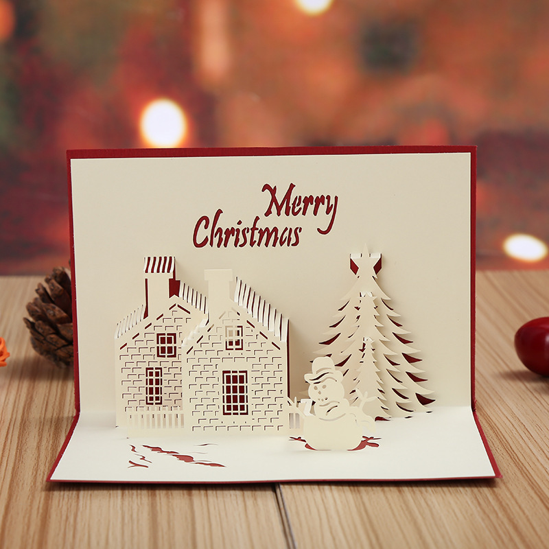 1pc 3d   up christmas card with festive castle and   hollow out plastic greeting card for   creative new years celebration decoration details 0