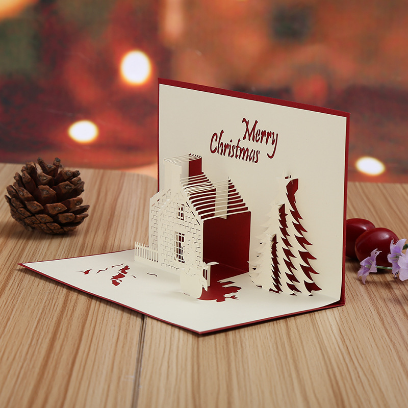 1pc 3d   up christmas card with festive castle and   hollow out plastic greeting card for   creative new years celebration decoration details 1