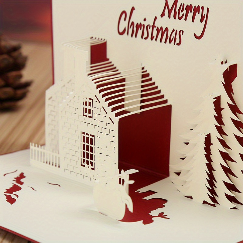 1pc 3d   up christmas card with festive castle and   hollow out plastic greeting card for   creative new years celebration decoration details 4