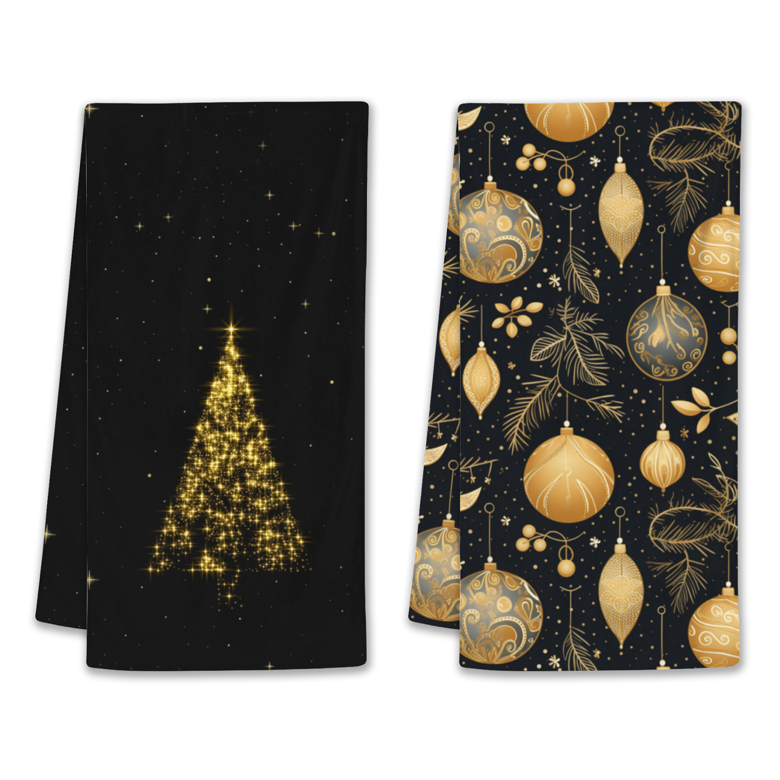 

2pcs, Christmas Decoration Kitchen Towel, Winter Seasonal Black & Golden Christmas Tree Towel, Dishcloth, 18 X 26 Inch Winter Kitchen Restaurant Bathroom Decor Hand Towel, Creative Christmas Gift