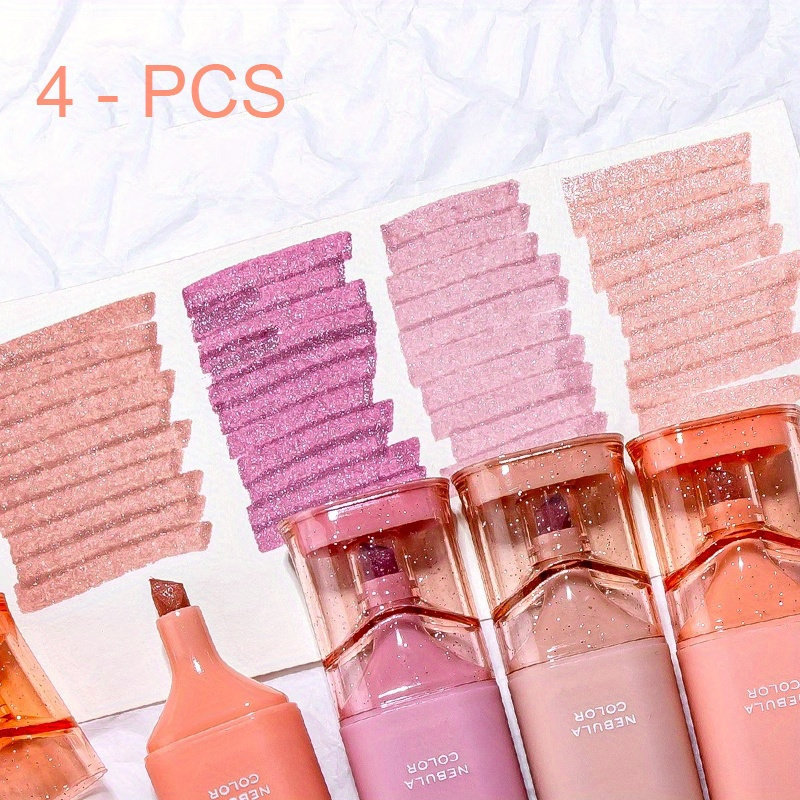 TEMU 4pcs (pink) Glitter Highlighters, Flexible Line Width And Water-based Ink For Note, Planner, Journaling, Christmas Decorations, Christmas Gift