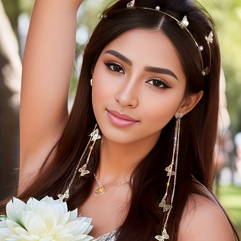 1pc elegant   pearl   tassel headband non slip fashion hair accessory for women alloy material stylish long hair band with decorative elements pearl headband 1