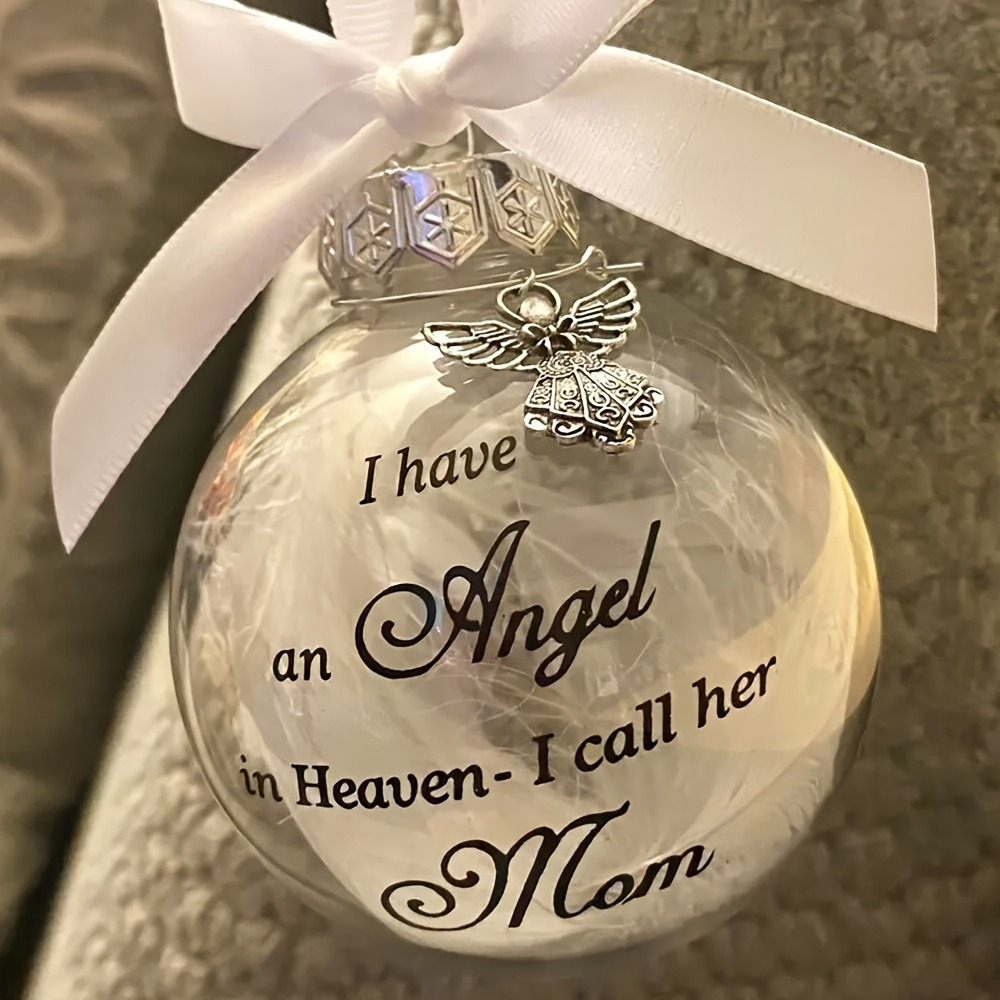 

1pc In Heaven Memorial Feather Ornament - Plastic Ball Pendant With - Holiday Keepsake For Christmas Tree & Home Decor