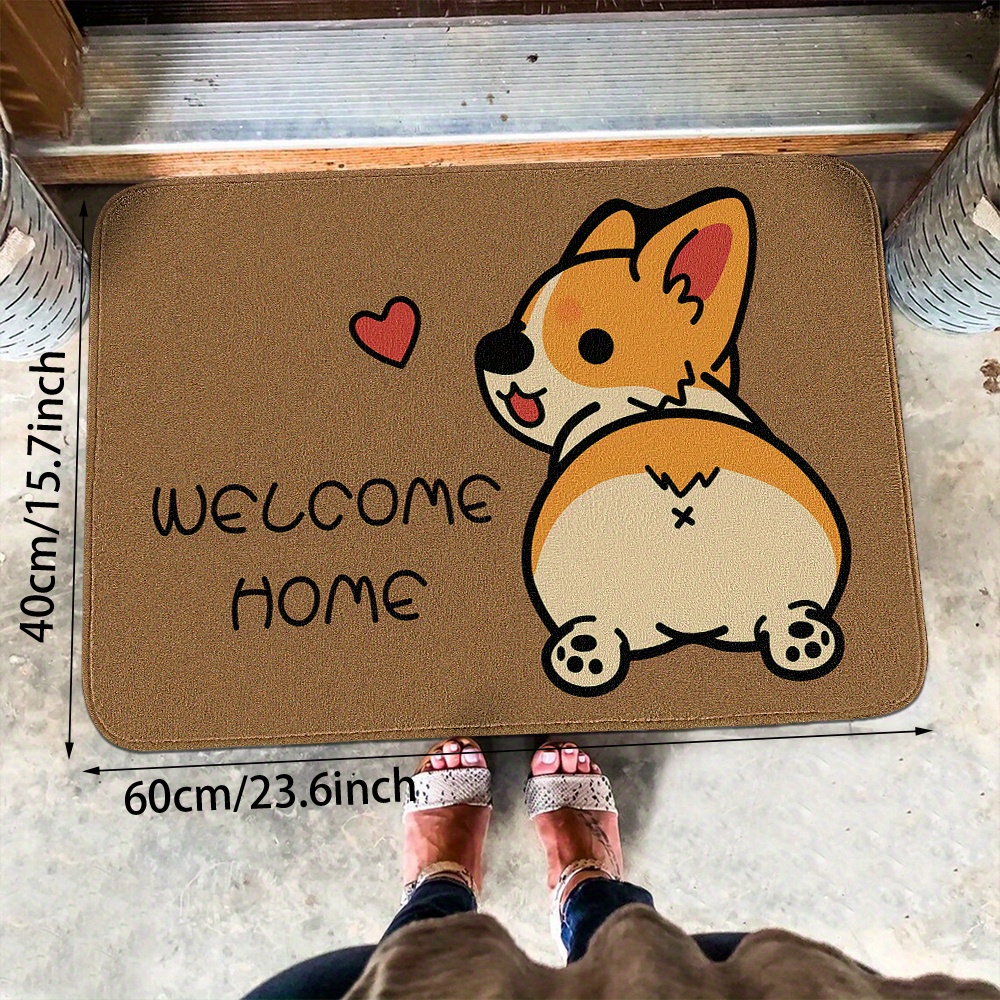 

Corgi Welcome Doormat, Polyester Non-slip Water-resistant Rectangular Mat, Machine Washable, Knit Weave, With Pvc Backing, For Multiple Sizes