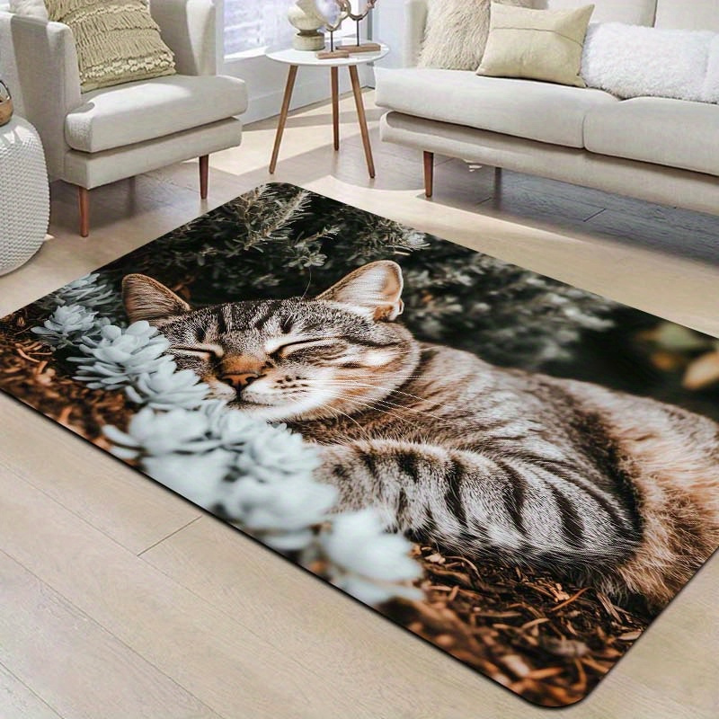 

Cat Napping Design Door Mat - Machine Washable Polyester, Bathroom, Kitchen, Living Room & Bedroom Decor