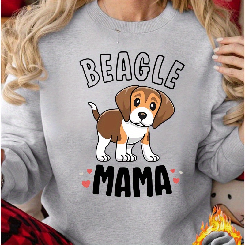 

Beagle Mama Graphic Crew Neck Sweatshirt - Casual Polyester Knit Pullover For Adults With Stretch, Animal Print Long Sleeve - All Season Comfort