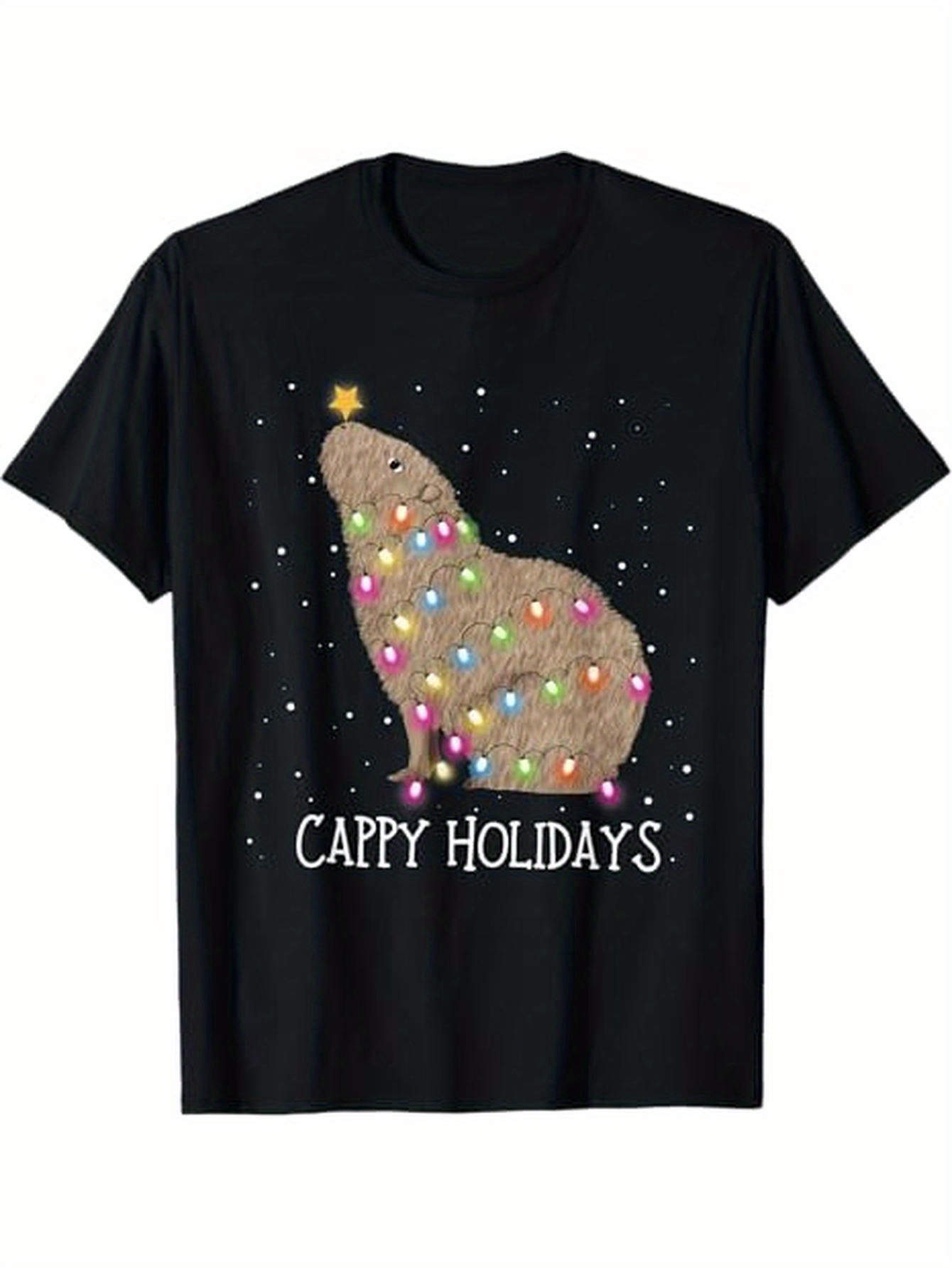 funny capybara christmas lights holiday t shirt 100% cotton Temu