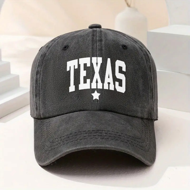 

Texas-themed Adjustable Cotton Baseball Cap - Vintage Style Unisex Sun Protection Hat With Printed Pattern, Hand Washable, Outdoor & Casual Wear