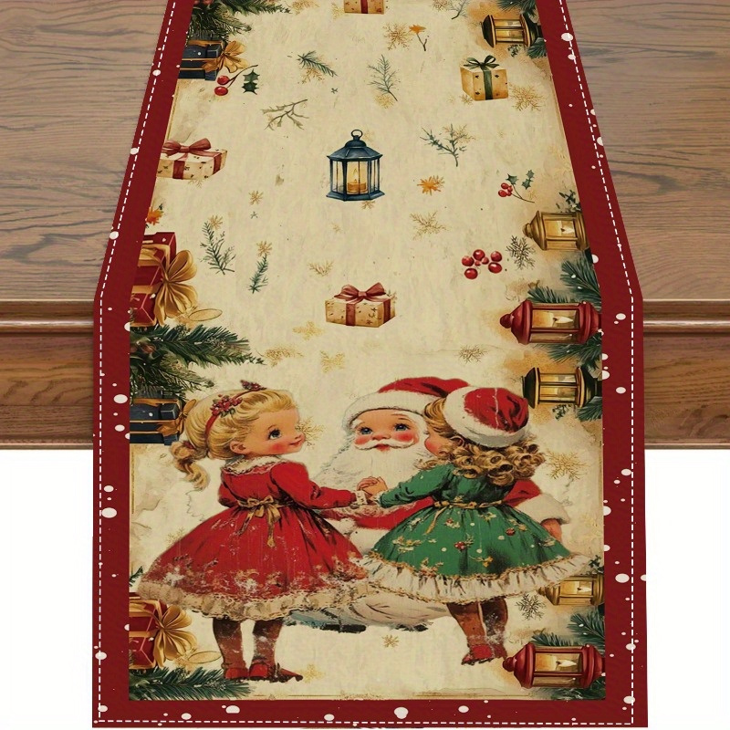 TEMU 1pc, Christmas Table Runner, 72 Inch, Knitted Polyester, Rectangular Striped Pattern, Elf Decor, Machine-made, For Home Kitchen Dining Room,