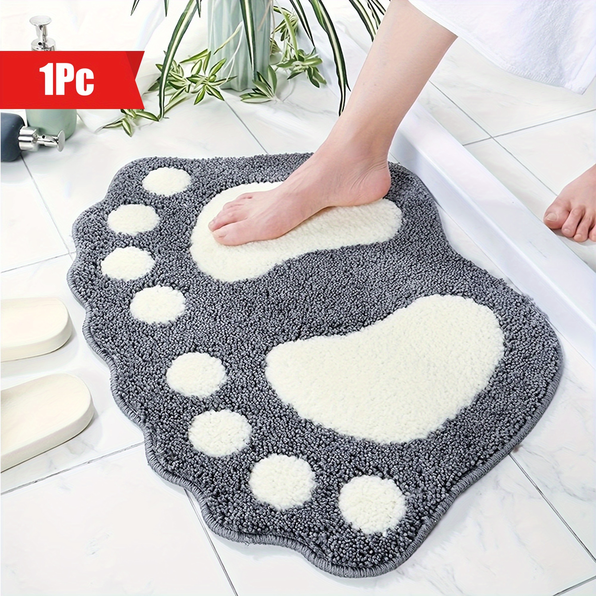 

1pc Cute Paw Print Microfiber Bath Mat, Long, 2.16m² Area, Non-slip Tpr, Hand Wash Only, For Bathroom, Toilet, Shower, And Kitchen Decor