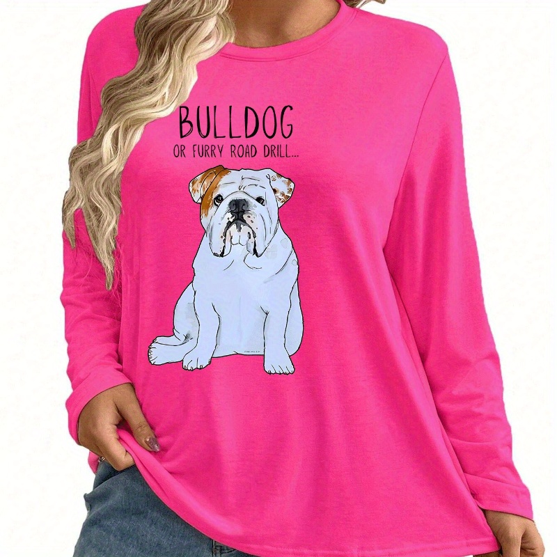 

Women' Long Sleeve T-shirt, Round Neck, Knitted Polyester, , All Season, Bulldog Graphic, Letter Print, Stretch Fabric, Ladies Sportswear