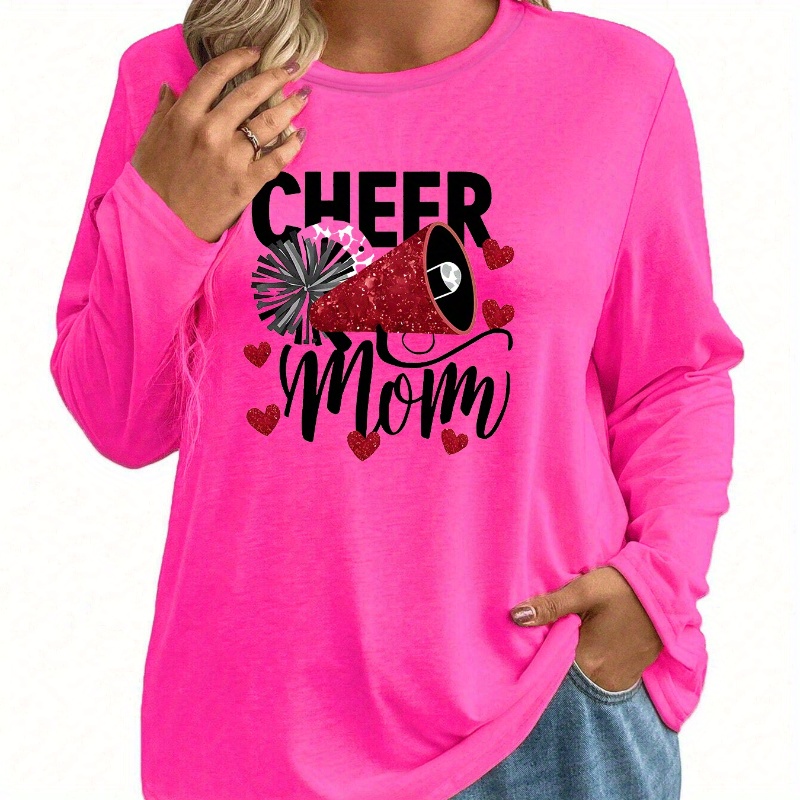 

Women' Long Sleeve T-shirt, "cheer Mom" Lettering With Heart And Design, Round Neck, Knit Fabric, Polyester, , All , Stretchy Material