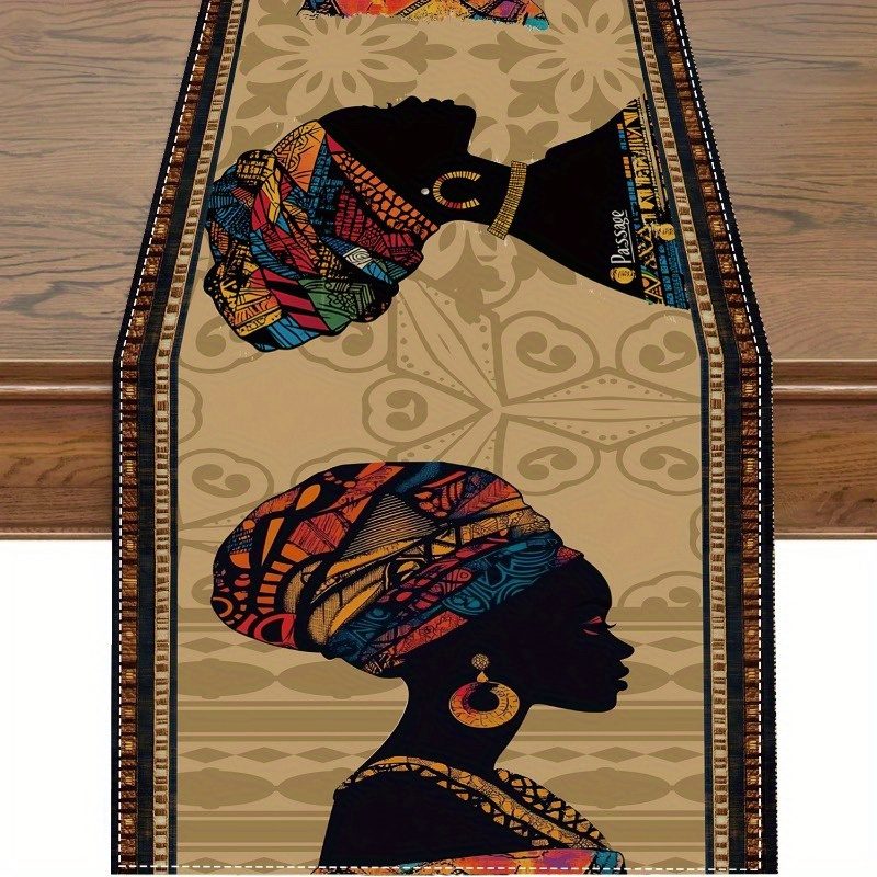 TEMU 1pc, African Women Silhouette Table Runner, Polyester Rectangle Table Flag For Indoor Outdoor Home Party Kitchen Decor - Holiday Table Setting Accessory