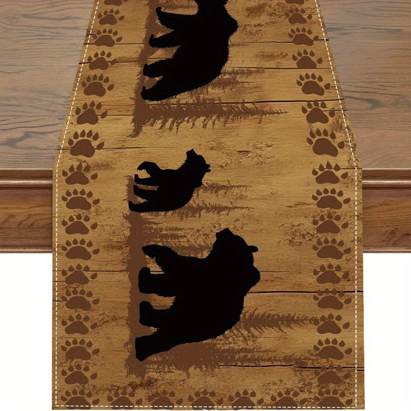 TEMU 1pc, Rustic Animal Print Table Runner, Polyester Bear Deer Wolf Pattern, Vintage Country Jungle Decor For Bedroom, Living Room, Car, Dorm