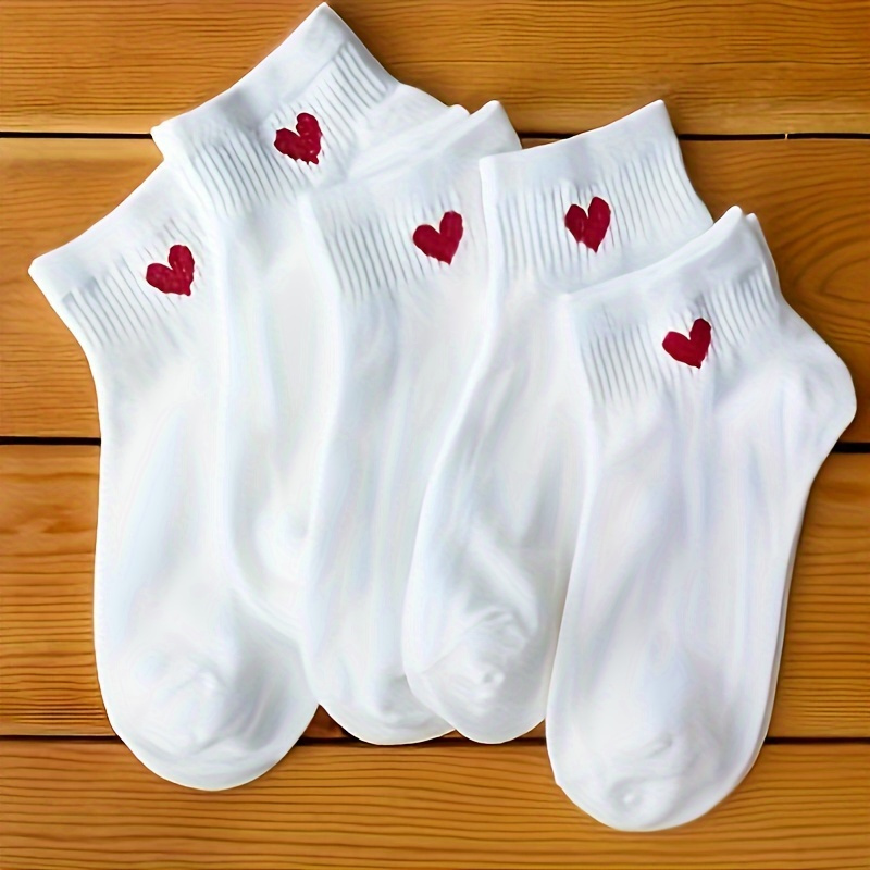 Image of 5/10 Pairs Of Women's Low-, Ideal As Valentine's Day Gifts, Sweat-absorbent, Fashionable Heart-shaped, Comfortable, Breathable, Suitable For Outdoor Sports , Summer And Autumn