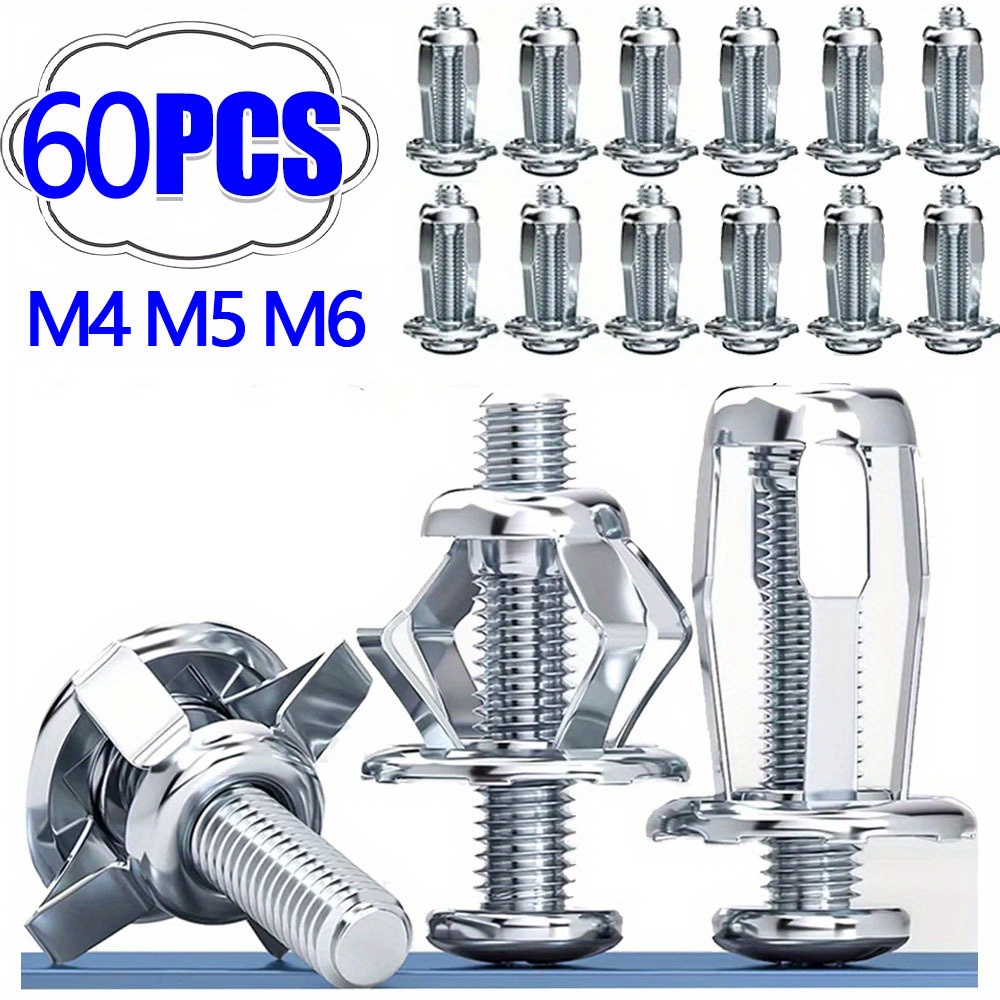 Image of 60pcs Petal Screw Nuts Expansion Screw Jack Nuts, M4 M5 M6 Petal Shape Screw Rivet Nuts Fasteners