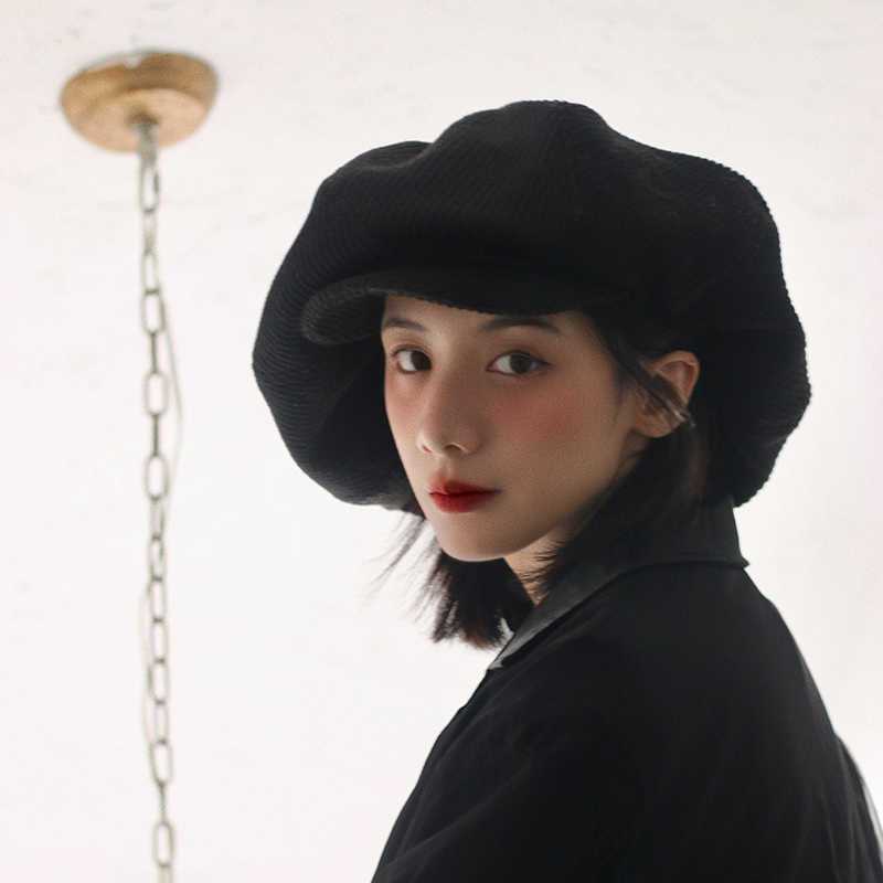 

Vintage-inspired Oversized Octagonal Hat For Women - Lightweight, Corduroy Painter Cap With Embroidery Detail, ,