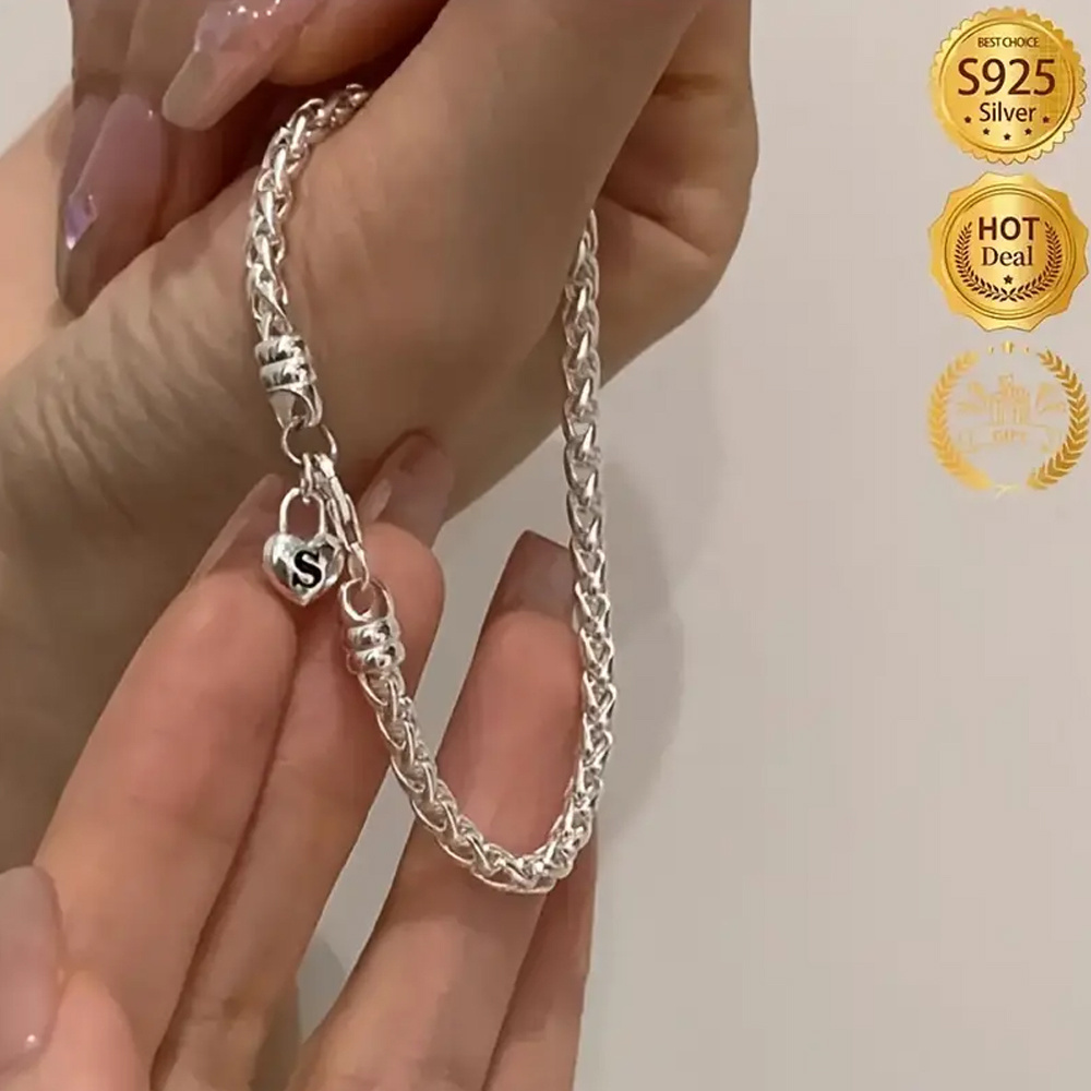TEMU S925 Sterling Lock Pendant Chain Bracelet In A Minimalist Style, Featuring Exquisite Hand Chain Jewelry And Comes With A Gift Box