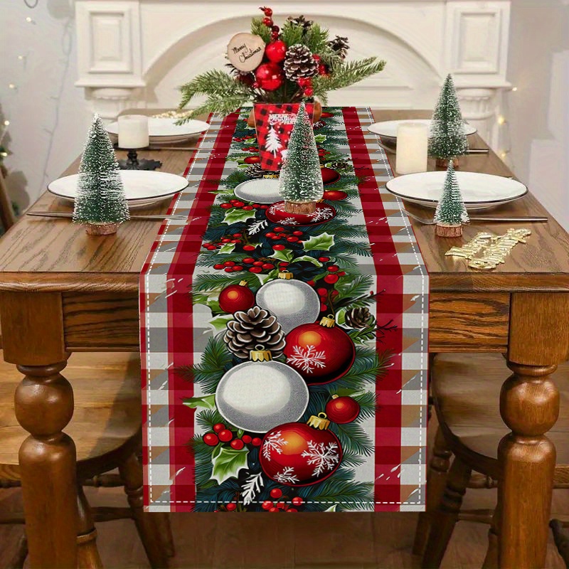 

Christmas Table Runner - 72" Knitted Polyester, Rectangular Striped Design With Elf Pattern For Holiday Dining & Kitchen Decor, Christmas Decor, Best For Christmas