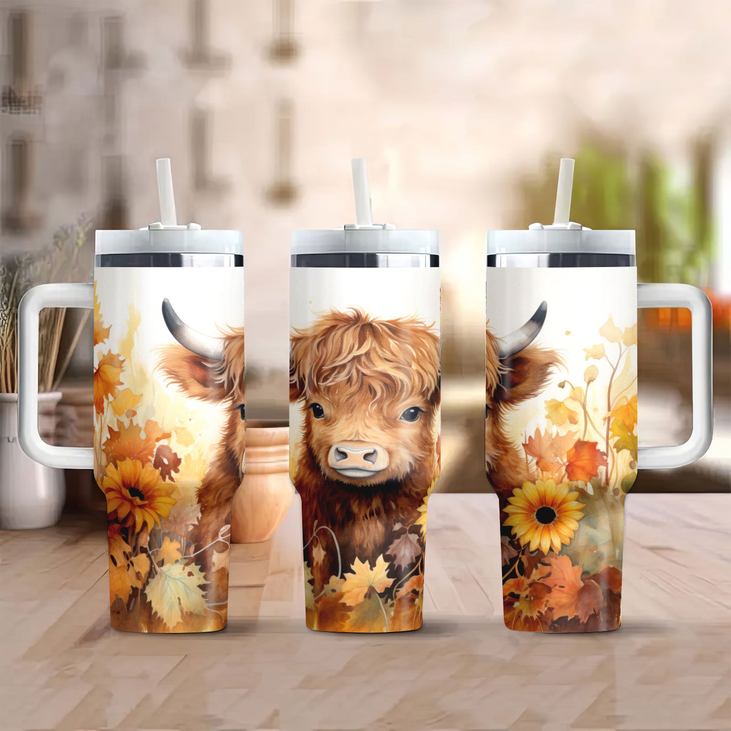 

1pc 40oz Cute Highland Cow Cartoon Stainless Steel With Lid And Straw - Insulated Travel Mug For Hot And Cold Beverages, Ideal For Car, Office, Home - Thanksgiving & Christmas Birthday Gift Idea