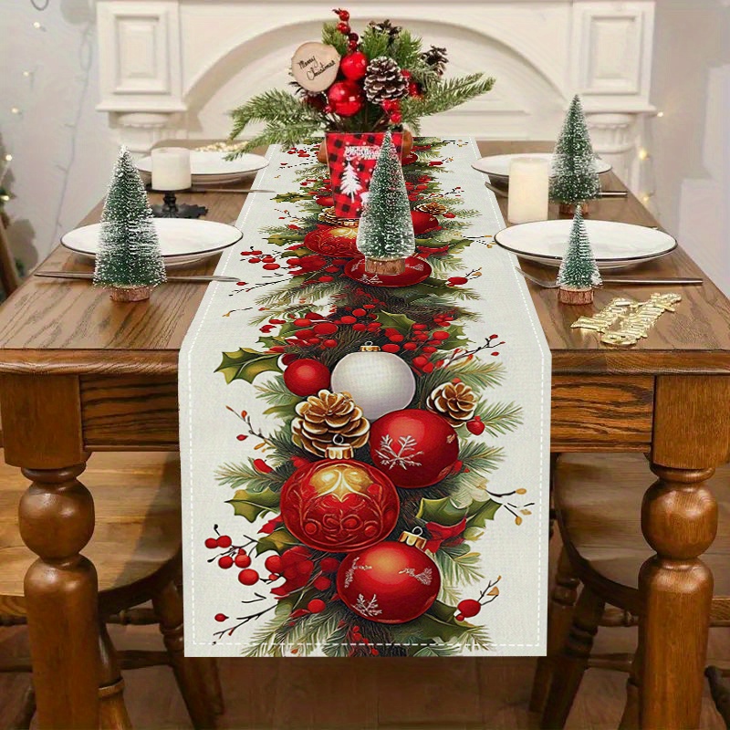 

1pc, 72 Inch Knitted Polyester Christmas Table Runner, Rectangular Striped Pattern, Kitchen Dining Room Decor, Elf Winter Christmas Tablecloth, Woven Cover, Polyester Material