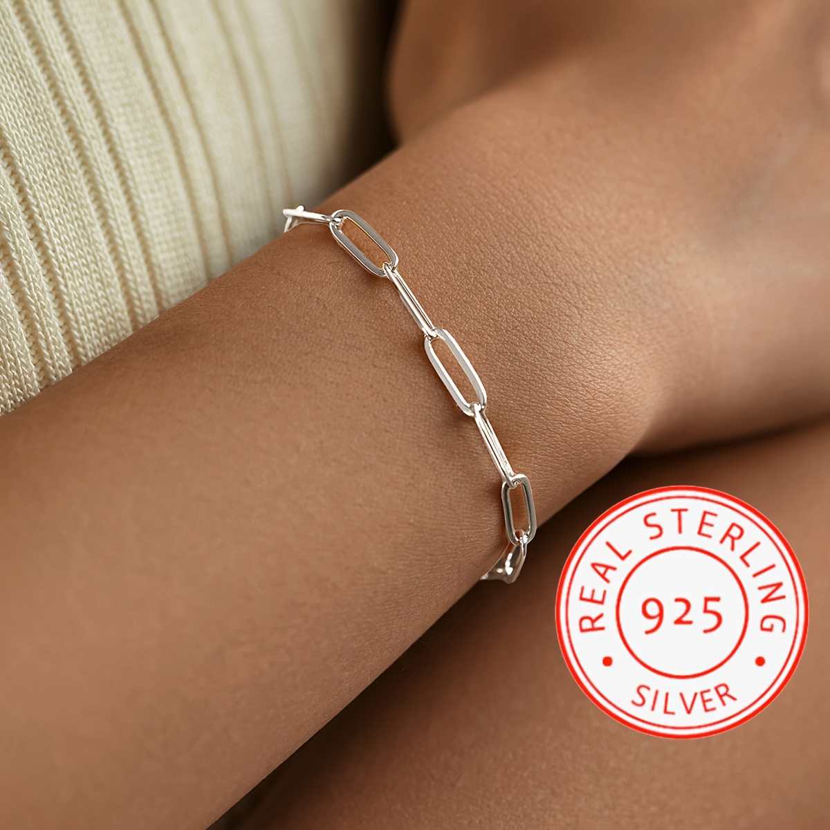 

Sterling Silver 925 Minimalist Chain Bracelet, Ethnic & , Lightweight 3.6g, Elegant Jewelry