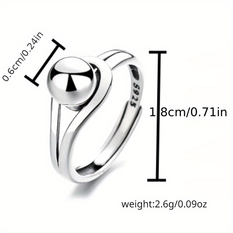 TEMU 1pc S925 Sterling Silver Simple Ring, Geometric Round Ball, About 0.09oz