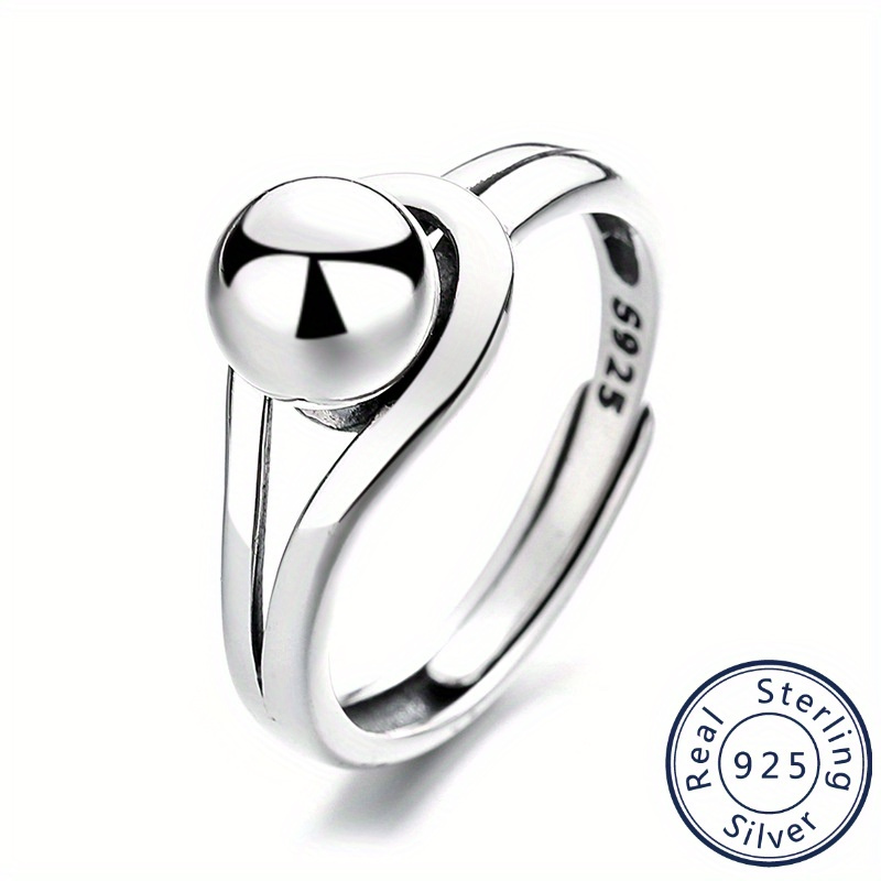 TEMU 1pc S925 Sterling Silver Simple Ring, Geometric Round Ball , About 0.09oz