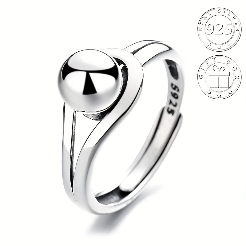 

1pc S925 Sterling Silver Simple Ring, Geometric Round Ball , About 0.09oz