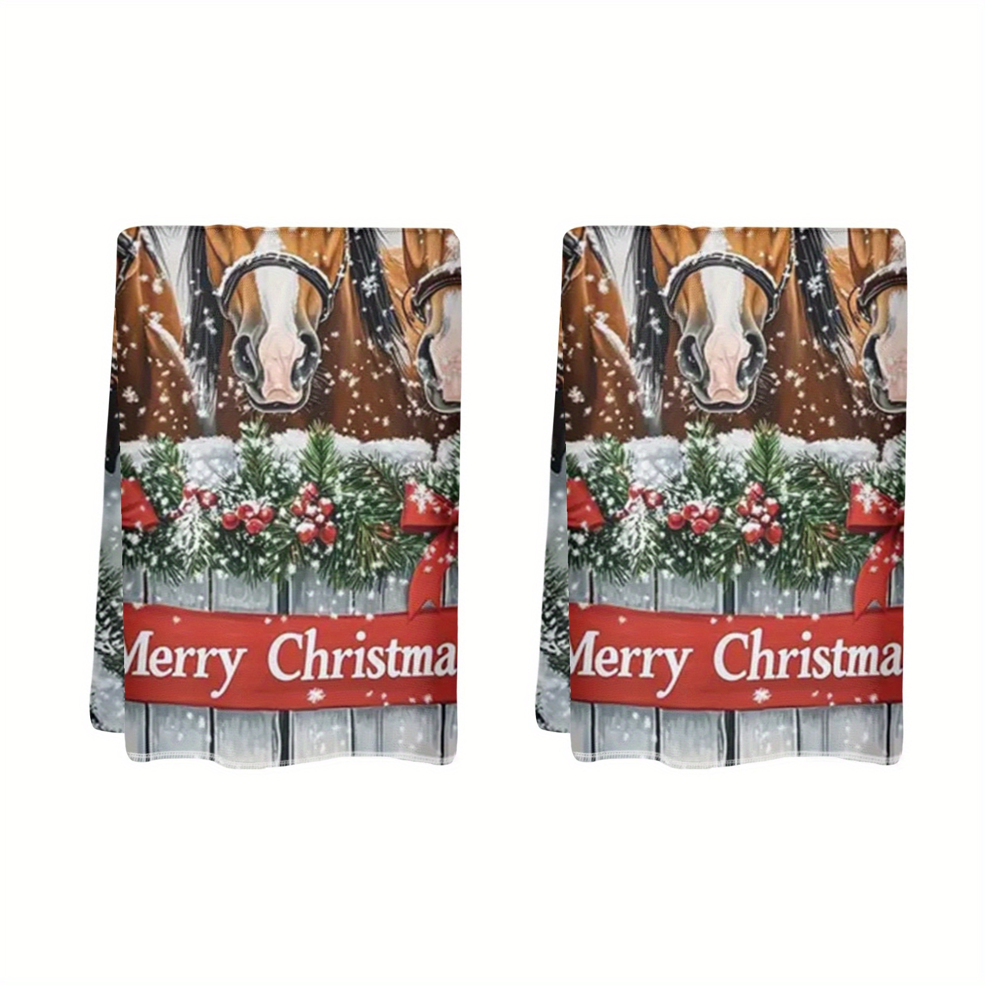 

2pcs 18x26in Christmas Horse Christmas Towel, 1002 Christmas Gift, Kitchen Towel, Dish Towel, Scouring Pad, Absorbent, For Cleaning, Seasonal Decorative Hand Towel