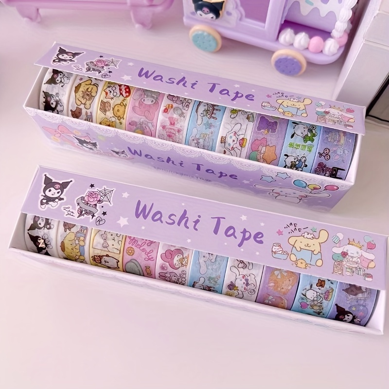 Sanrio 10 Rolls of Washi Tape Notebook Material Decoration DIY Stickers Kuromi And Melody, Yugui Dog Notebook Stickers Cartoon Cute Kuromi Notebook Material Decoration Stickers Tape Stickers