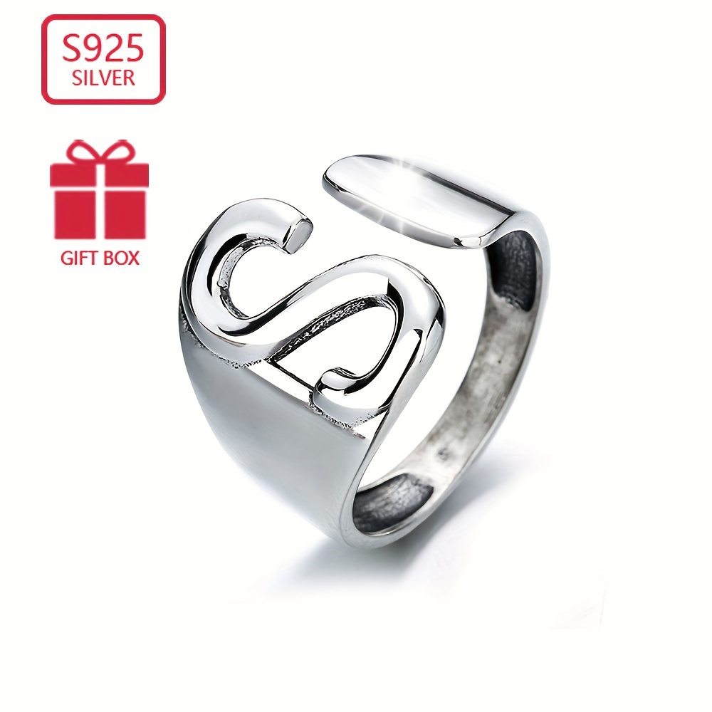 TEMU 1pc Of 925 Sterling Silvery Ring With Fashionable , Suitable For Men And Women, High-quality Adjustable Ring, Perfect Decoration For