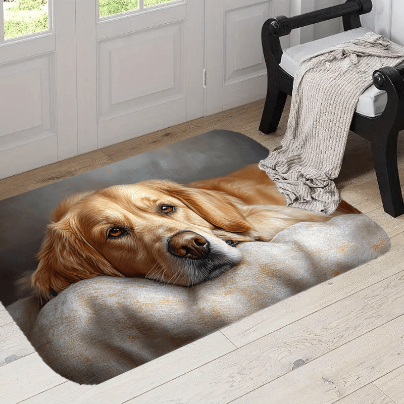 

1pc Polyester Doormat With Realistic Golden Retriever - Machine Washable, Pet-themed Art, Warm Colors, Ideal For Pet Lovers, Indoor Entryway Mat - Christmas Gift