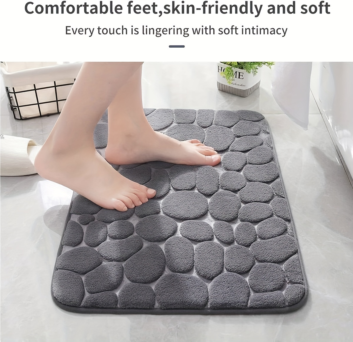 1pc embossed cobblestone memory foam bath rug super absorbent non slip polyester blend floor mat for bathroom toilet kitchen laundry 100gsm 0 5cm thick backed with     human cotton details 3