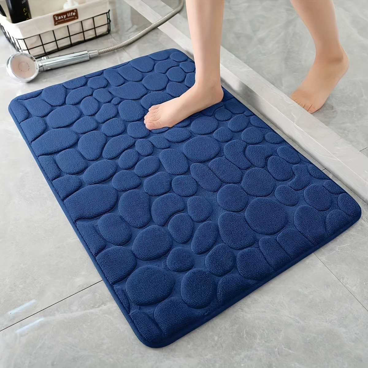 1pc embossed cobblestone memory foam bath rug super absorbent non slip polyester blend floor mat for bathroom toilet kitchen laundry 100gsm 0 5cm thick backed with     human cotton details 5