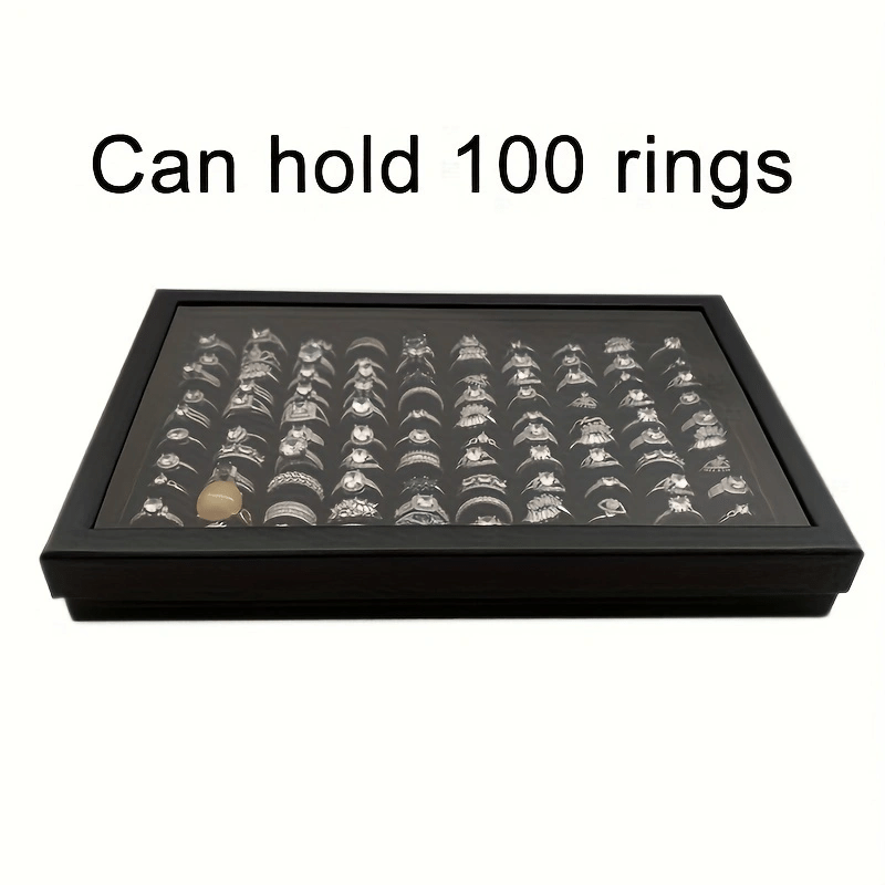 

1pc Creative Window Opening Dustproof Ring And Earring Storage Solution, With Pvc Cover, Black Jewelry Display Tray, -slot Ring And Earring Storage Box