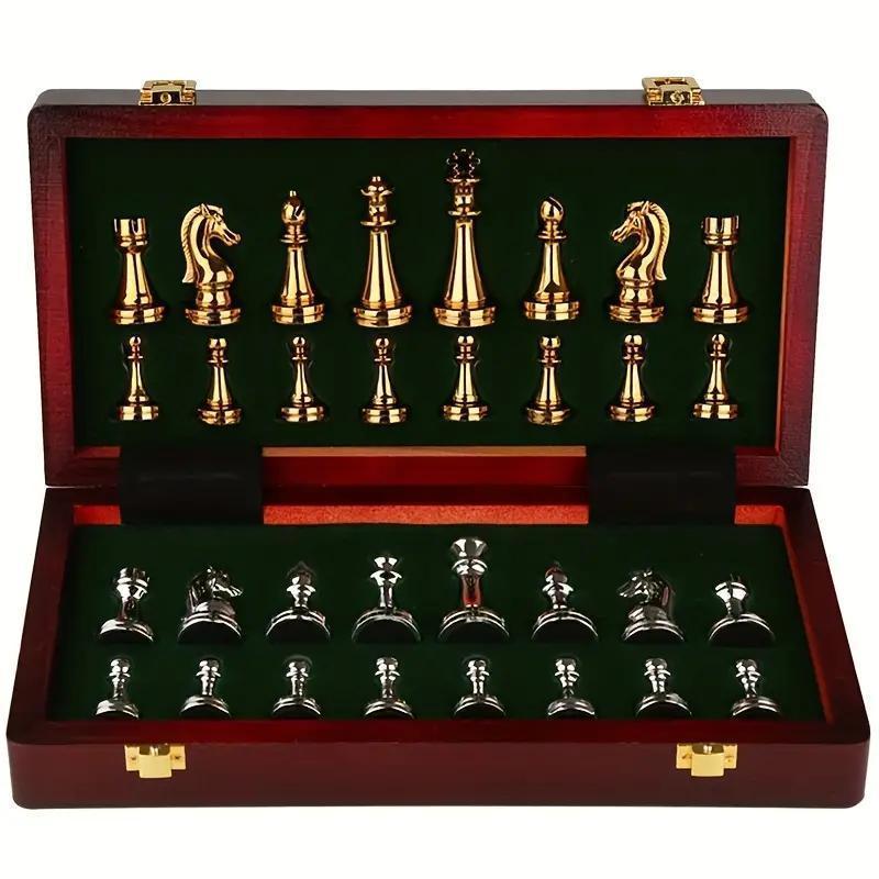 Jeu d'échecs en bois massif en édition limitée, pièces d'échecs en alliage de zinc, jeu d'échecs pliable, jeu d'échecs classique Staunton, idéal pour les 14 ans et plus, avec coffret cadeau d'échecs pour Noël