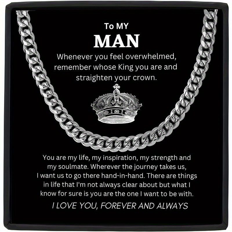 Men's Cuban Link Chain Necklace with King Crown Charm