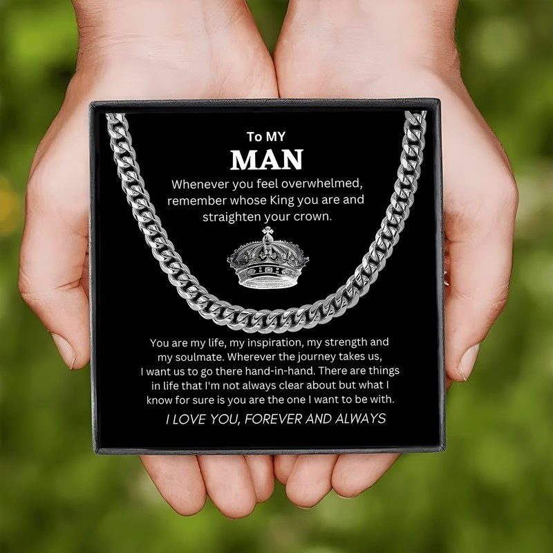 Men's Cuban Link Chain Necklace with King Crown Charm