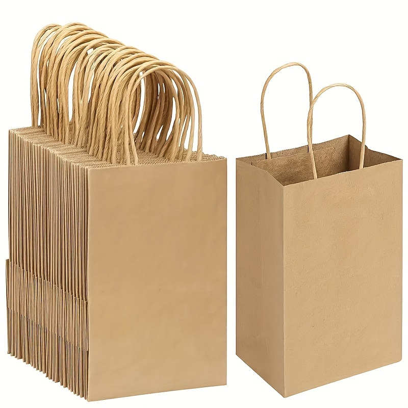 

50pcs Brown Kraft Paper Gift Bags With Handles - 5.9x3.14x8.26in - Birthday Favors, Grocery Shopping, Crafts & Wedding Presents