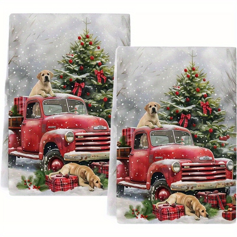 

2-pack Modern Dog Christmas Kitchen Towels - 18x26 Inch Polyester Dish Cloths, Machine Washable, Cartoon-themed, Quick-dry, Super Towel Set