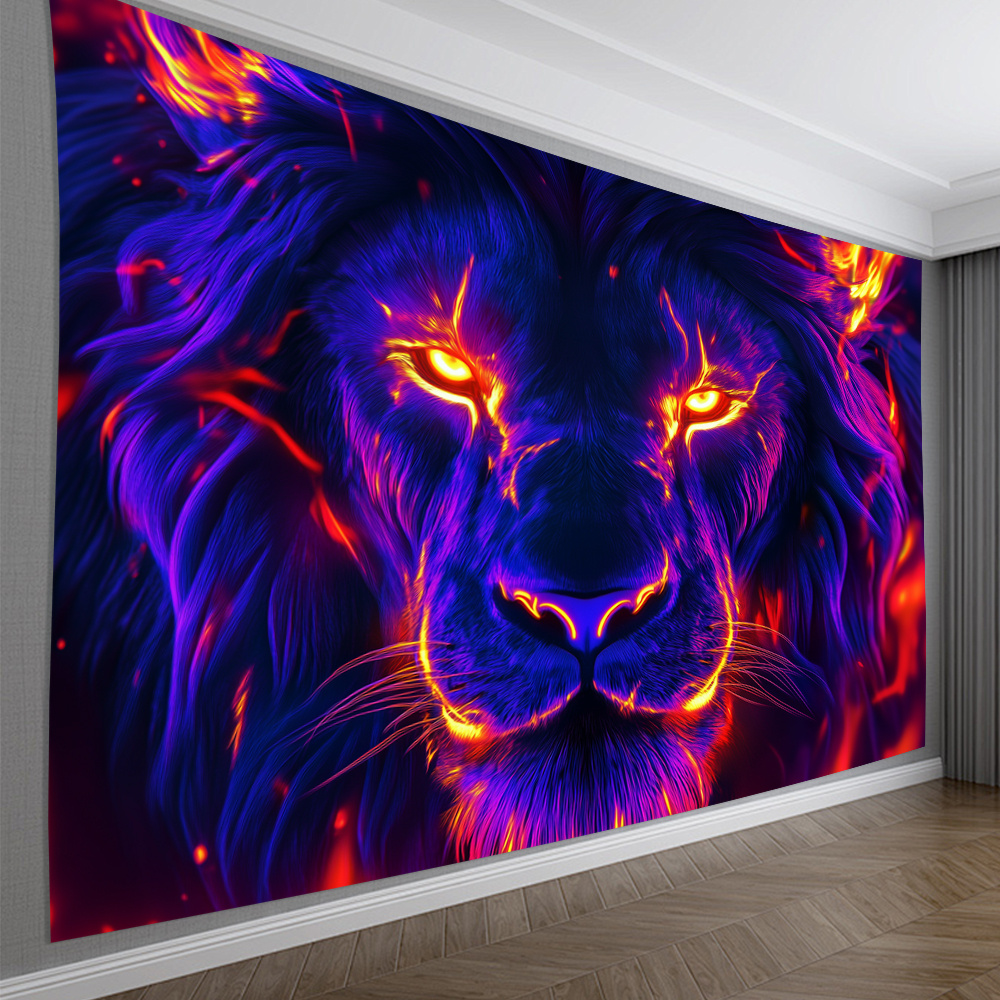 

1pc Style Fluorescent Lion Wall Tapestry, Polyester Hanging Decor For Living Room, Bedroom, Office, And Party, Universal No-feather Artistic Gift