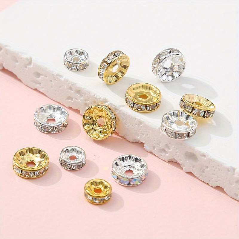 

50pcs Metallic Crystal Rhinestone Spacer Beads, 6/8mm - Ideal For Making, Bracelets & Necklaces