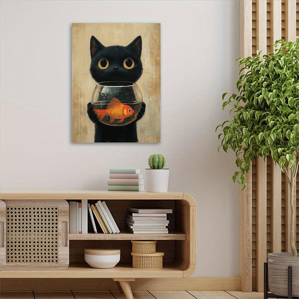が金魚鉢を持つキャンバス 防水フレーム付き絵画 部屋の装飾に