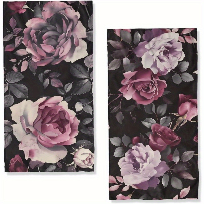 

Modern 2-pack 18x26 Inch Rose Floral Bath Towels - Polyester, Machine Washable, Woven Oblong Cartoon-themed Towels For Bathroom, Home, Hotel, Spa, Gym, Yoga, Sailing, Beach Decor - Unisex Gift