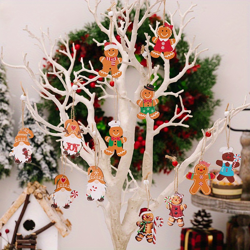 

12 Pcs Christmas Decorations Biscuit Man Wooden Pendant Christmas Tree Dwarf Man Gingerbread Man Pendant