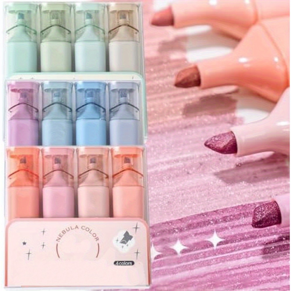 TEMU Highlighters Glitter, Glitter Highlighter Pen, Nebula Color Glitter Highlighter, Flexible Glitter Highlighters Line Width And Ink Marker Pen For